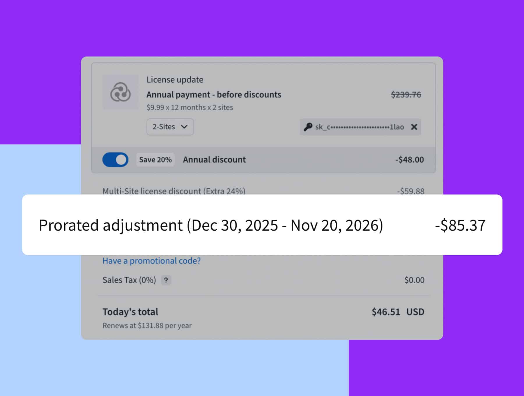 Freemius Checkout with Lifetime License Proration
