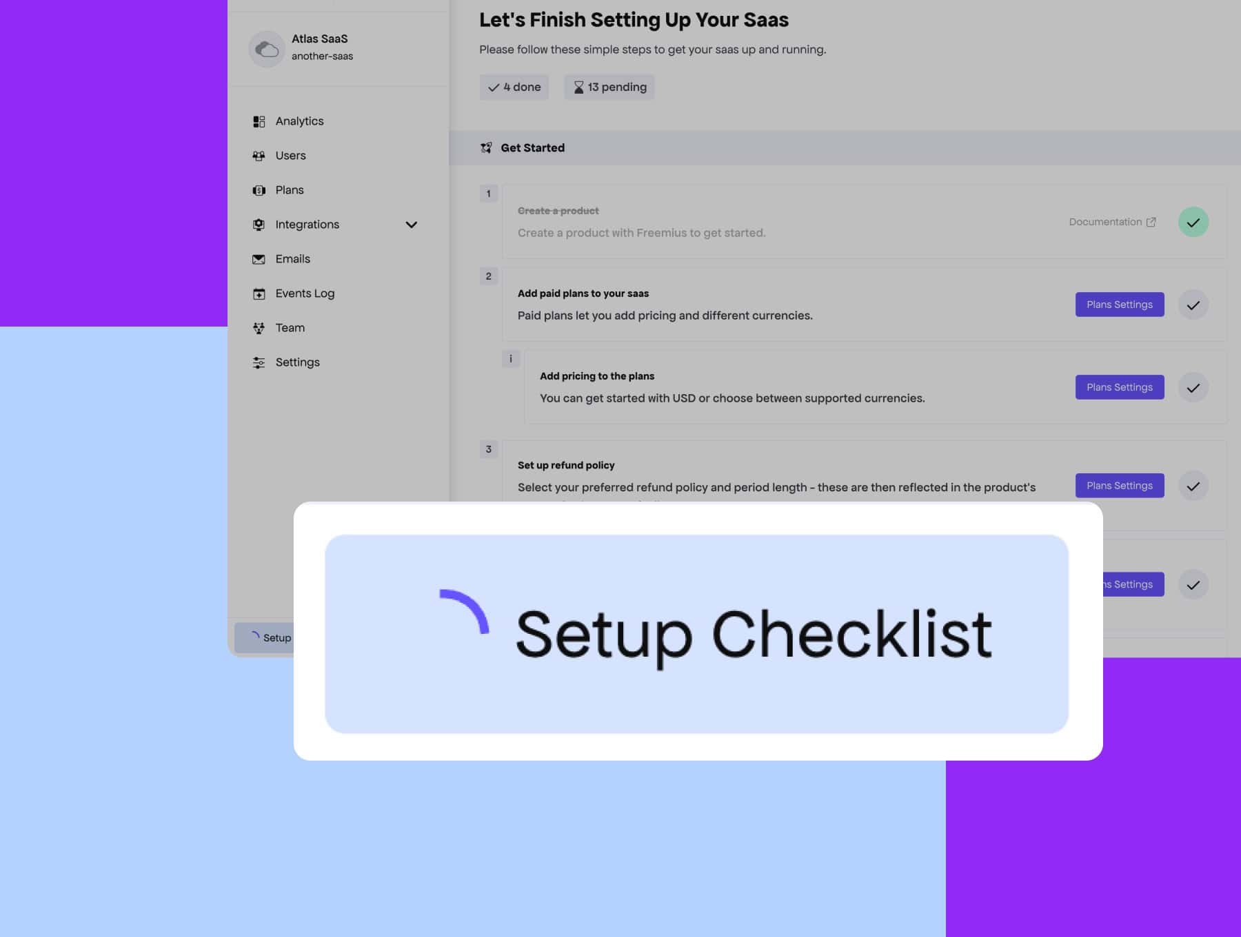 Freemius Product Setup section