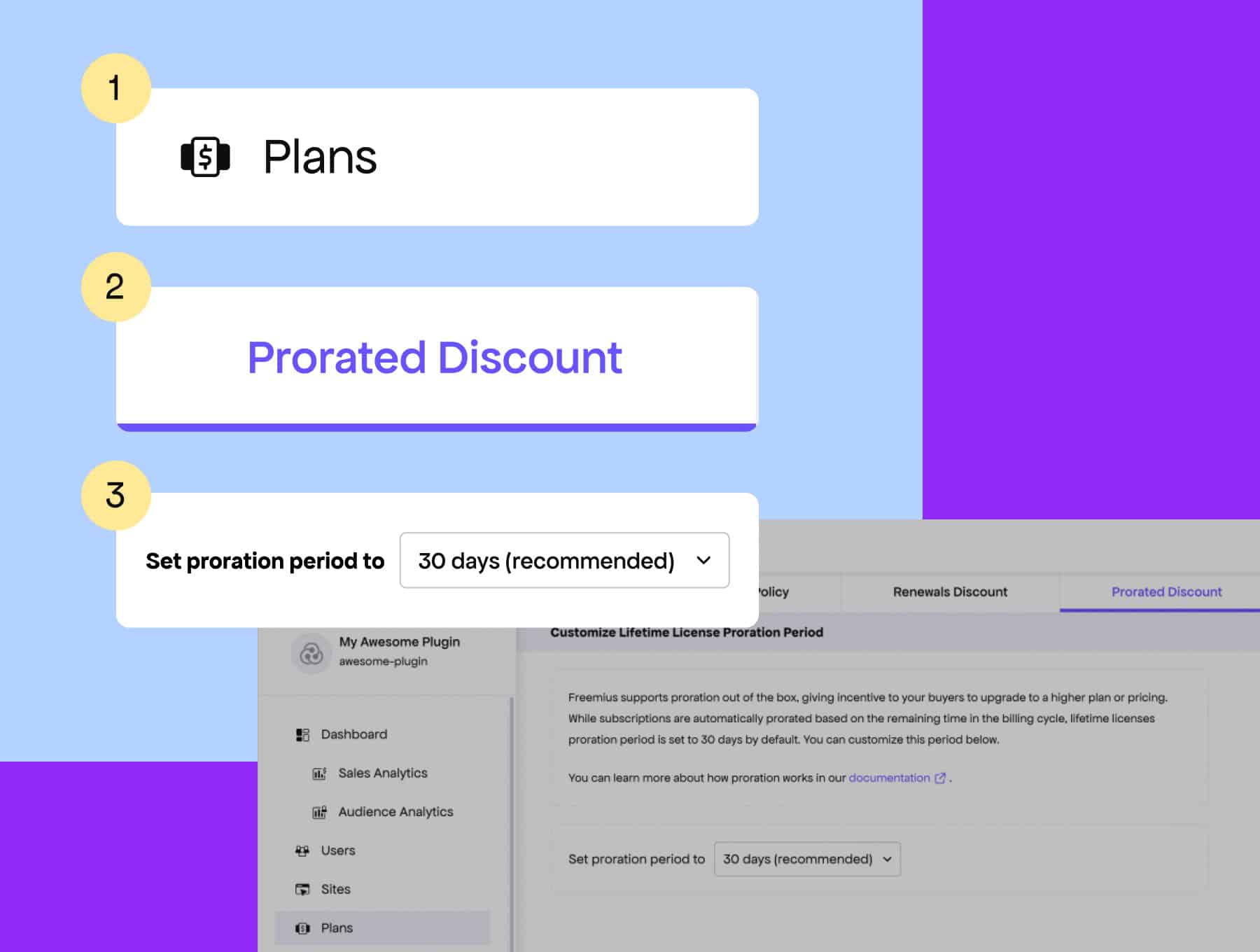 Prorated period config in the Freemius dashboard